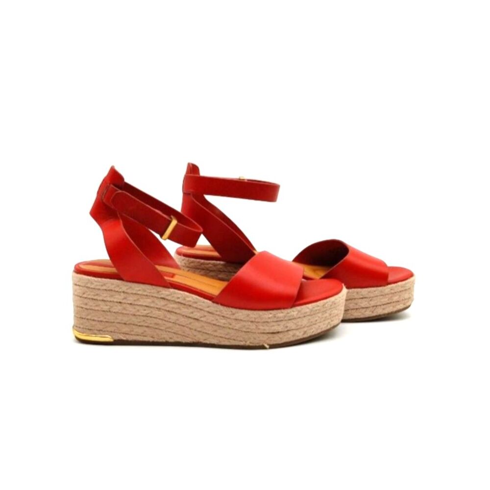 Franco Sarto Women's Size 7M Tiffany Vintage Red Leather Espadrille Wedge Sandal